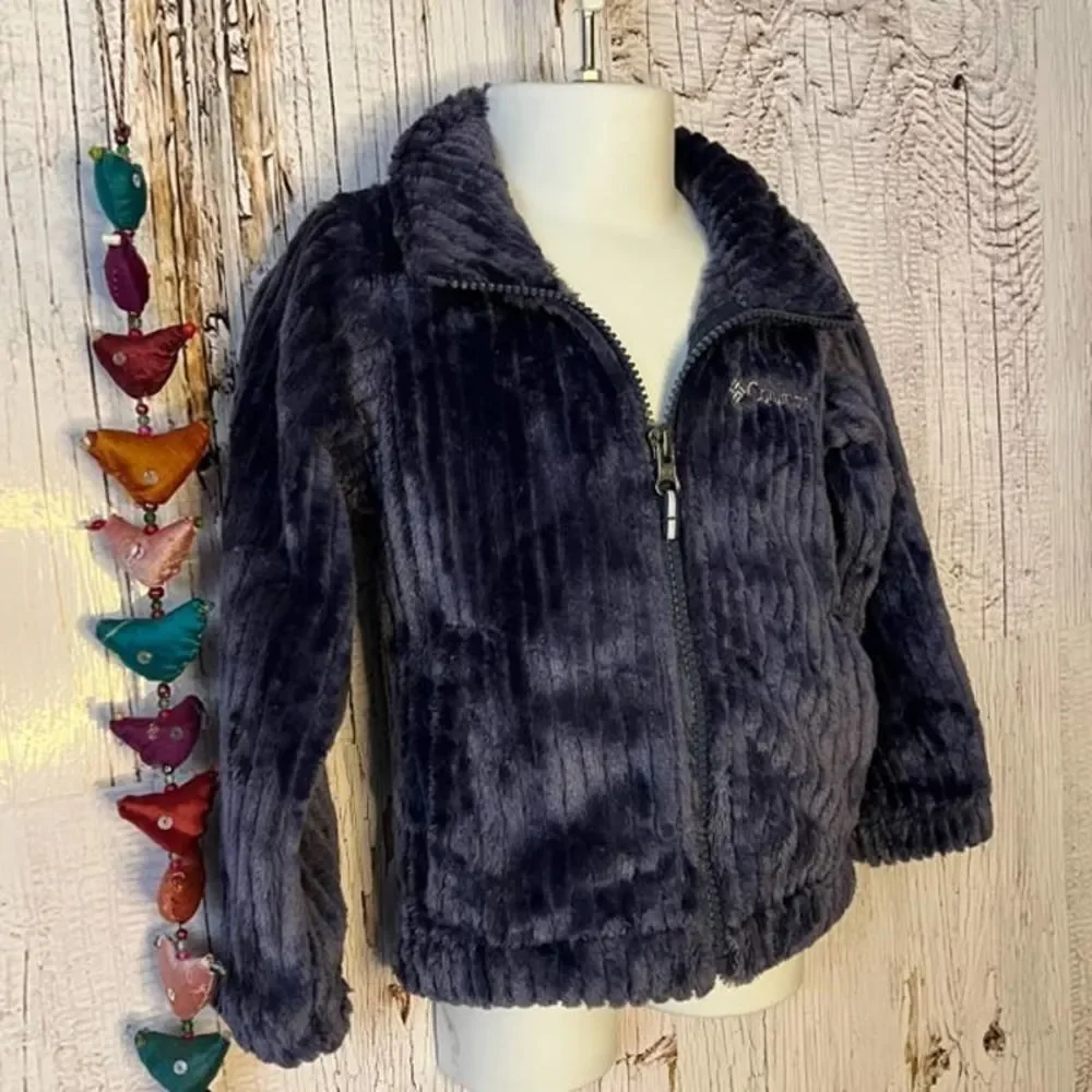 COLUMBIA JACKET SIZE 2T NAVY BLUE RIBBED VELOUR ZIP FRONT BOY OR GIRL